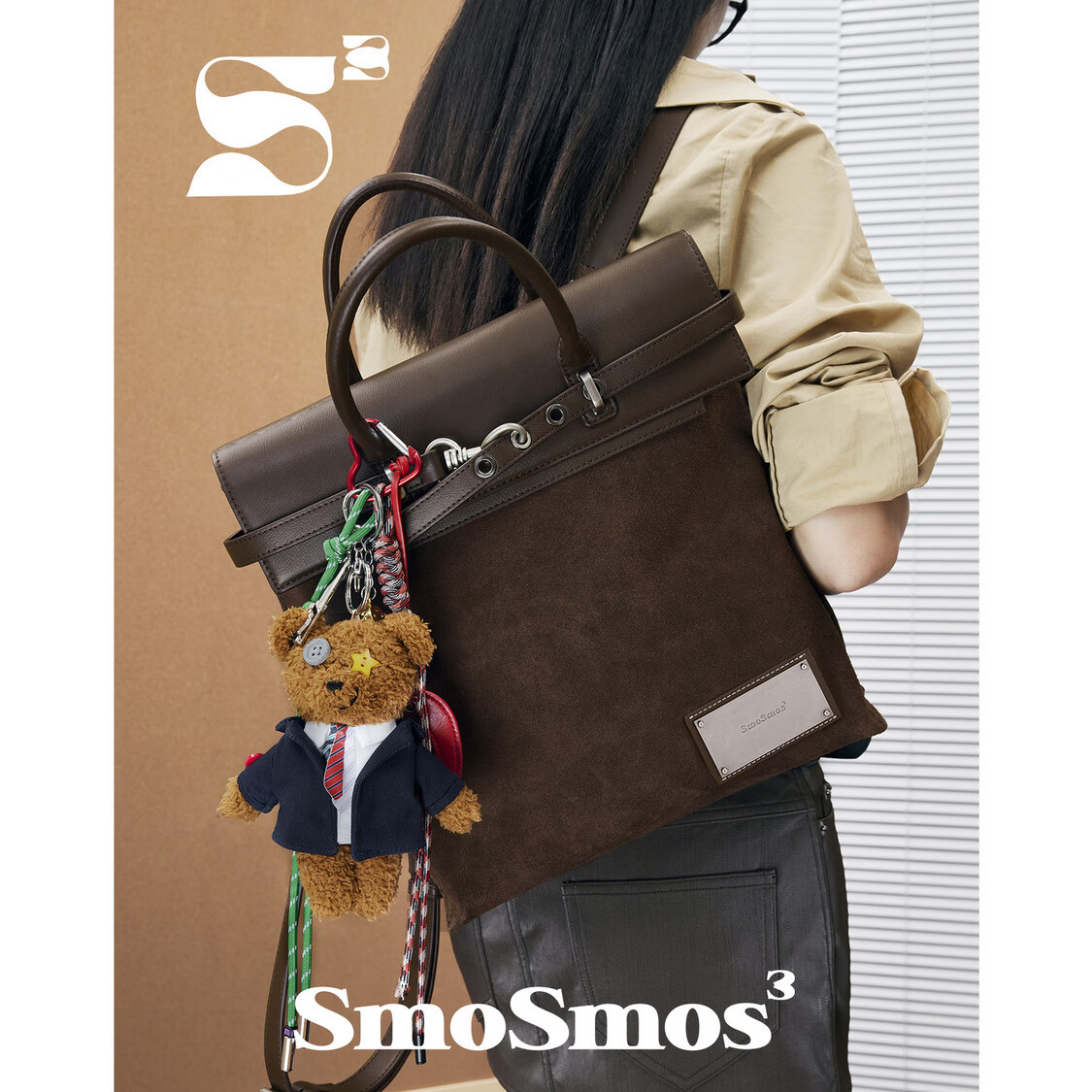 SmoSmos【Boxing包】麂皮原创双肩包通勤女背包真皮电脑包登山包生日礼物 中号麂绒棕