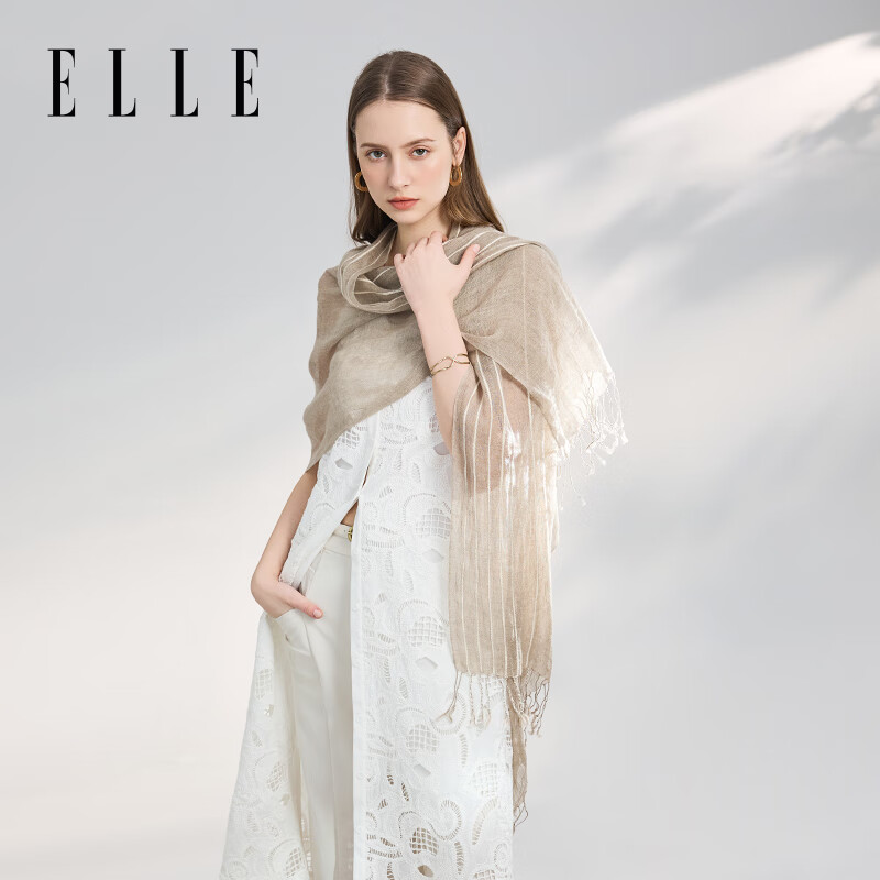 ELLE100%亞麻絲巾女士夏季披肩高級感送媽媽女友禮物