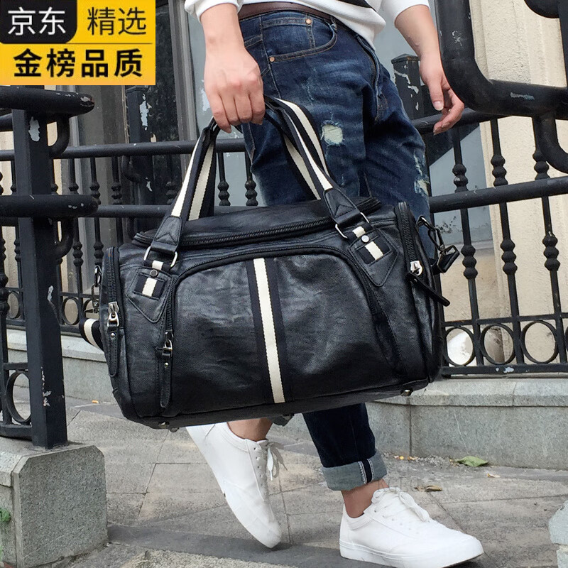KGEG日本进口名牌男士手提包单肩包休闲真皮男包包斜挎包大容量运动短 黑色