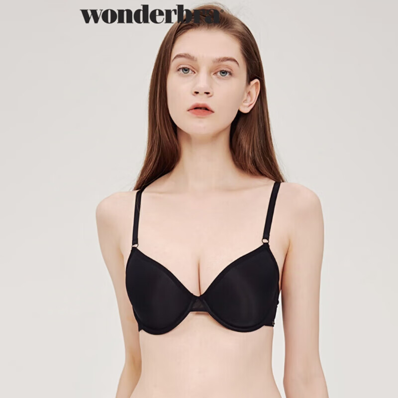 WONDERBRA女款蕾絲鋼圈性感大胸顯小胸胸罩101882633 黑色 75C