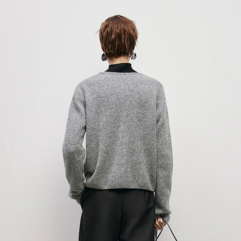 麥檬MM 簡約高級(jí)V領(lǐng)開衫毛衣外套女5EA13S531 巖石灰 XS