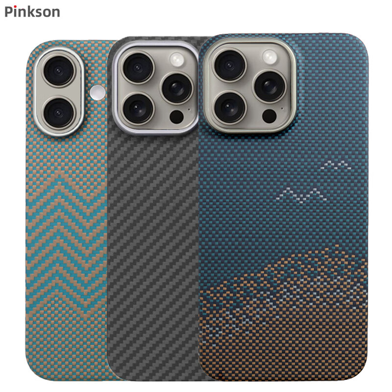 Pinkson凯夫拉苹果17保护套iPhone16ProMax手机壳轻防摔男士超薄全包磨砂硬壳芳纶碳纤维散热新款商务高档 【黑色-火山口】1500D芳纶/无磁吸 【iPhone16 Pro】