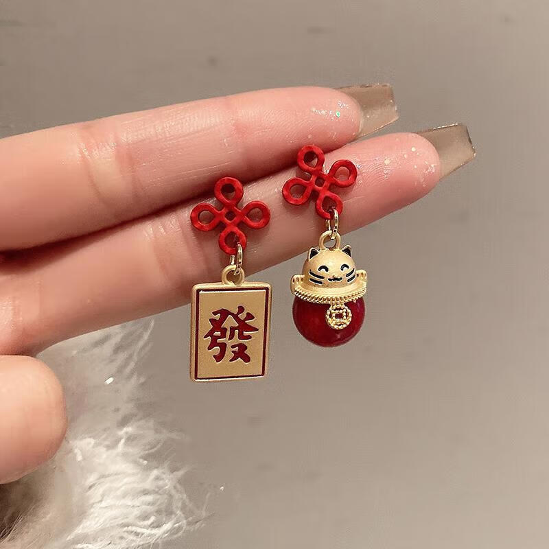 理我(LIWO)老凤凰金店款2025感女耳环适合过年戴的红色耳饰喜庆蛇年春F节轻 23#银针-金色-红色-猫#