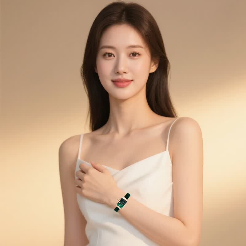 TELENSOSU 力梭品牌女士手表轻奢小众星空手表女款高级感女表情人节生日礼物 【免费刻字】绿绒皮-小绿表 礼物高档