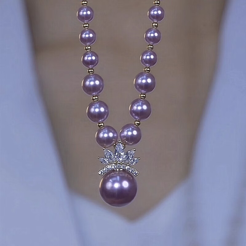 紫色珍珠项链大气优雅设计女时尚首饰 皇冠紫色珍珠