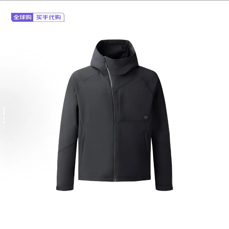 可隆KOLON SPORT DIAGONAL 户外运动男士舒适软壳连帽长袖夹克外套 黑色 115/3XL