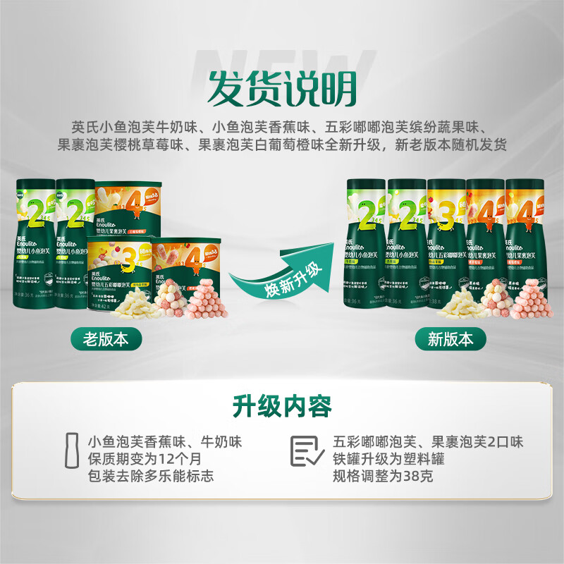 英氏（Engnice）婴儿泡芙 宝宝零食 儿童泡芙饼干罐装小鱼泡芙条6个月 【三罐装】 【3罐2阶】香蕉+牛奶+鳕鱼