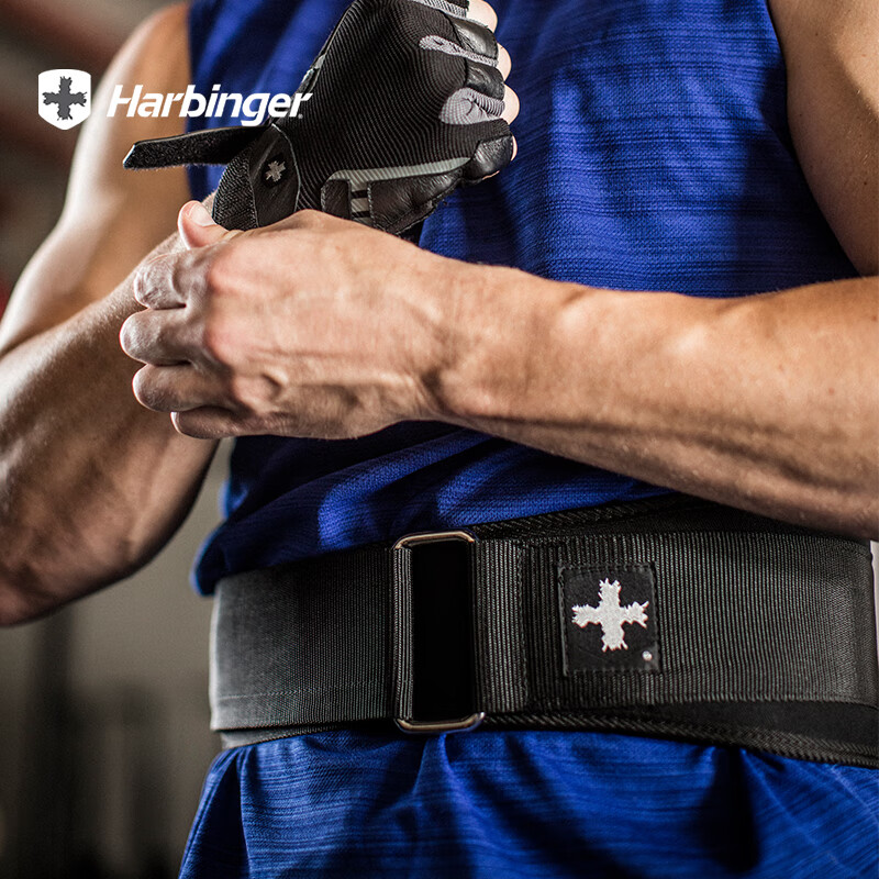 Harbinger哈彬者健身运动护腰带男女专业进口防护支撑硬拉深蹲举重器械护具 背宽约13cm/重型钢扣环/黑/男款 M