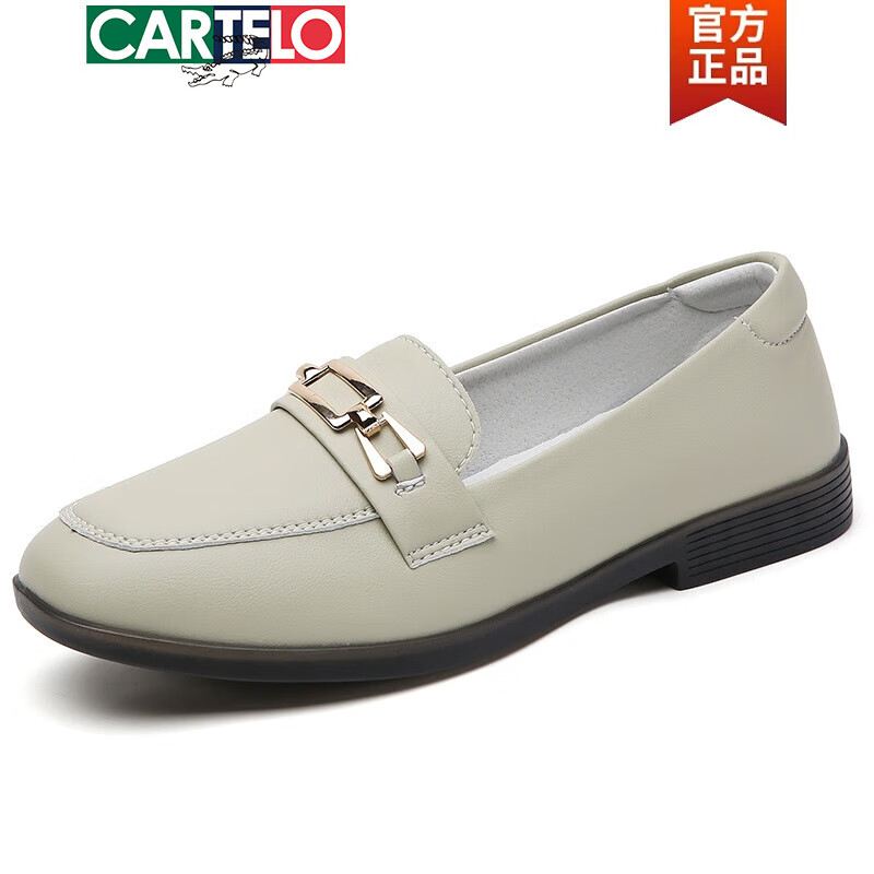 卡帝乐鳄鱼（CARTELO）2026年真皮豆豆鞋女单鞋春秋平底小皮鞋浅口百搭休闲妈妈优雅女鞋 黑色蝴蝶结-215 38