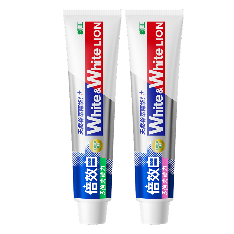 獅王（Lion）WhiteWhite倍效白牙膏薄荷180g+果萃180g美白去口臭護(hù)齦去黃去漬