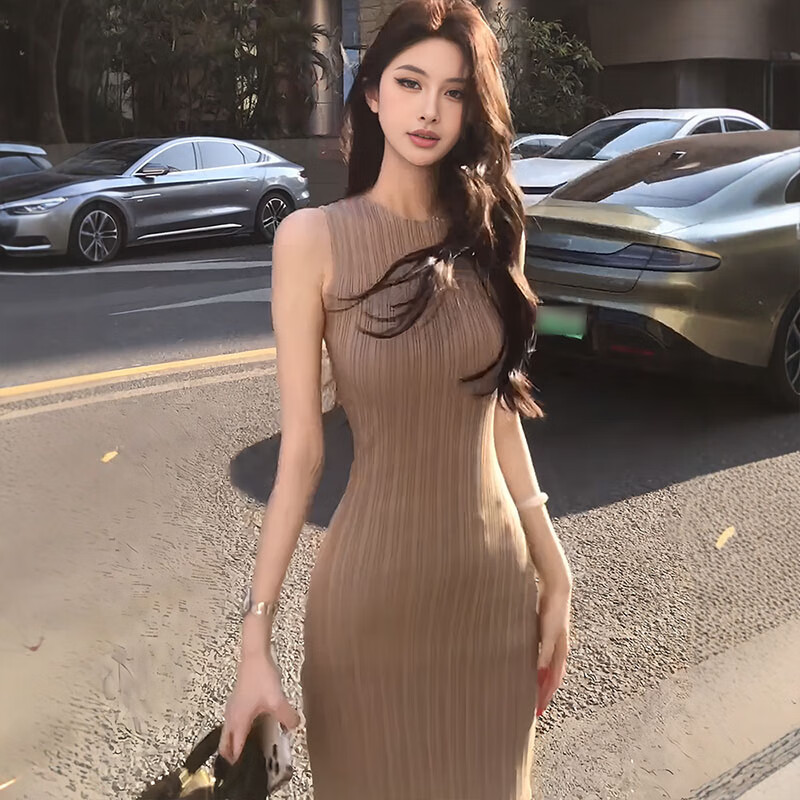 尚都比拉后媽裙包臀連衣裙法式高級感無袖背心洋裝女夏季新款輕熟風御姐氣 圖片色洋裝 S[建議78-98斤] 均碼