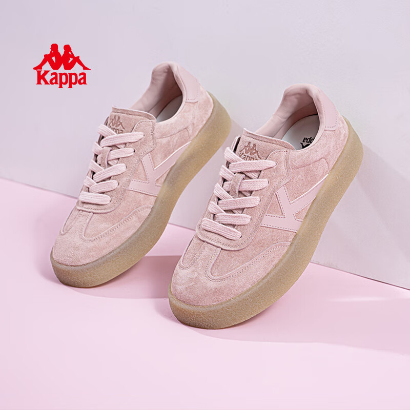 卡帕（Kappa）女鞋板鞋女秋冬厚底增高德训鞋子女休闲运动鞋女 奶茶粉 37