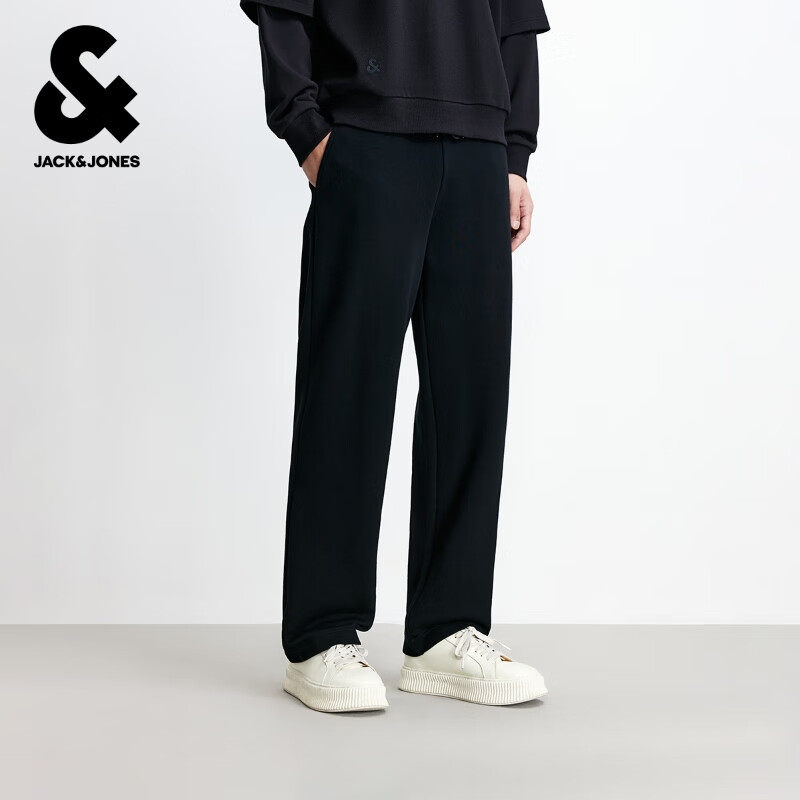 杰克·琼斯（JACK&amp;JONES）男装秋冬季时尚潮通勤简约百搭舒适纯色纯棉运动卫裤直筒休闲裤男 E40 黑色-直筒不加绒 32 175