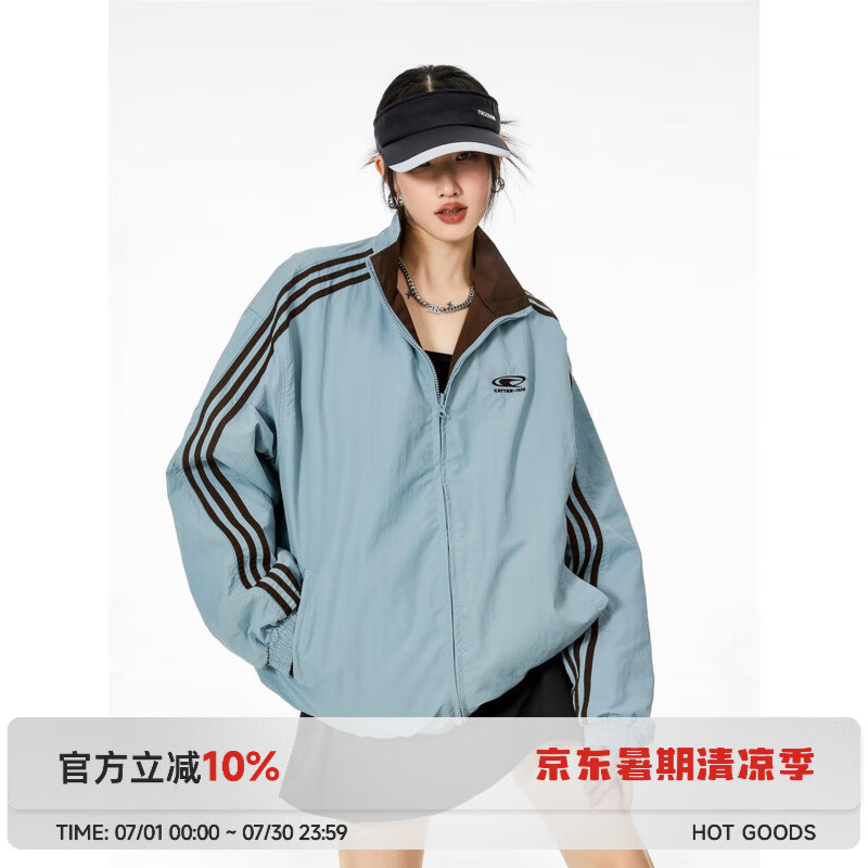 ICH MODE美式兩面穿開衫外套女春季寬松休閑運動夾克上衣2025新款男 藍(lán)色 (兩面穿) S