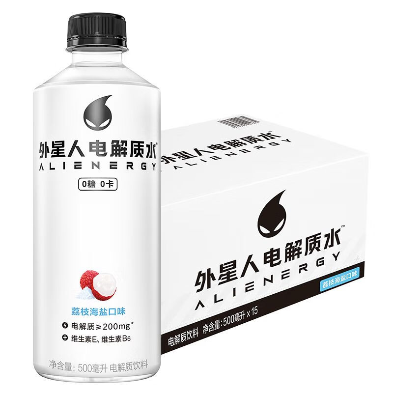 电解质水500ml*15瓶整箱荔枝海盐口味0糖0卡运动饮料 外星人电解质水荔枝海盐味500ml*