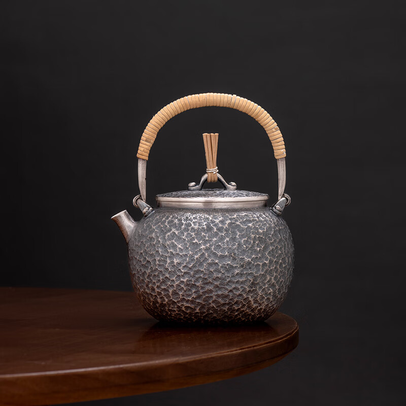 銀器時(shí)代 銀壺999純銀燒水壺荒地紋煮茶壺純手工泡茶壺復(fù)古銀水壺 小款350克_+證書(shū)_帶濾網(wǎng) 500ml 1L以上