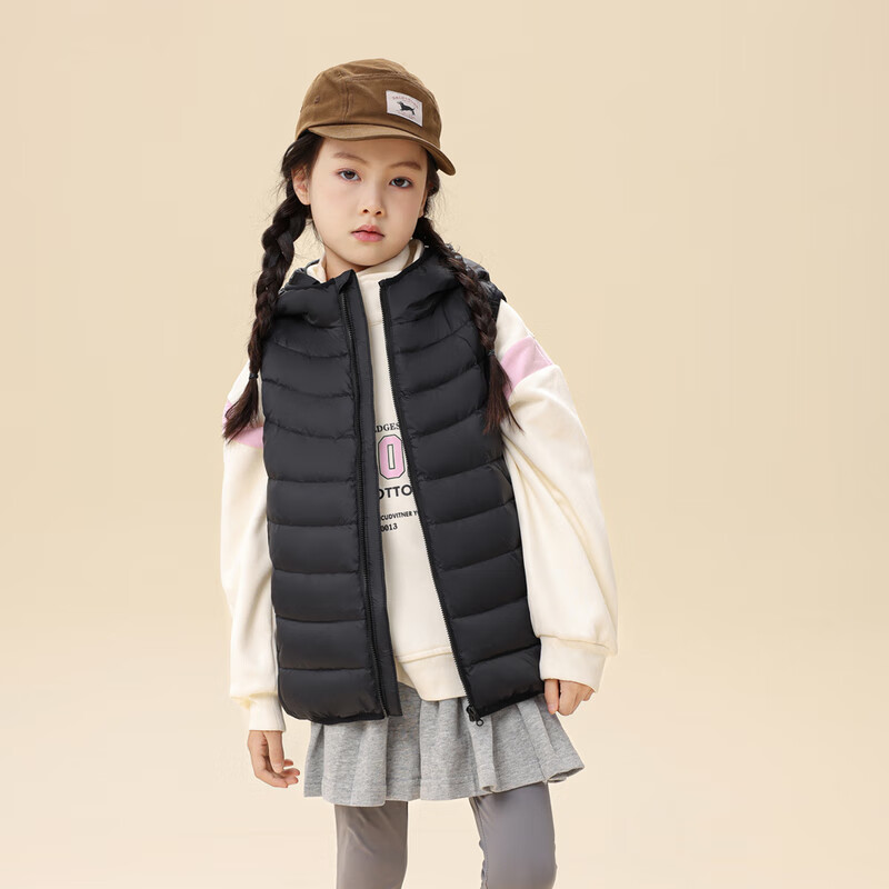 雪中飞新款儿童羽绒马甲可爱时尚休闲百搭羽绒服童装外套 黑色|8056 150 /72
