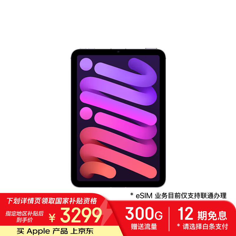 Apple/苹果 iPad mini (A17 Pro) 8.3英寸 平板电脑(128G eSIM版/mini7/MXQ33CH/A)紫色