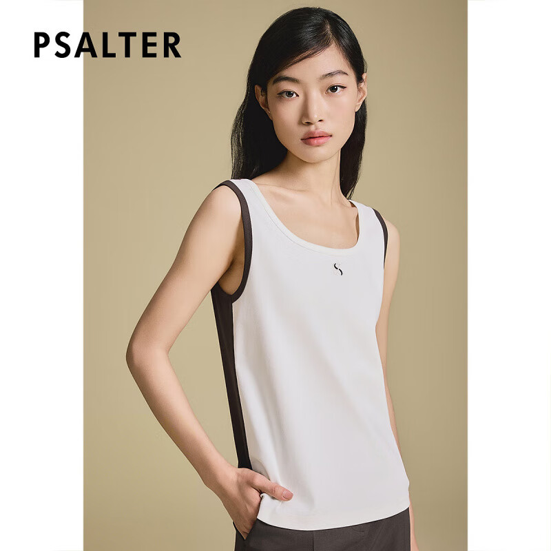 PSALTER诗篇2025年夏季简约百搭刺绣显瘦撞色宽U型领针织背心女 米白 S 36
