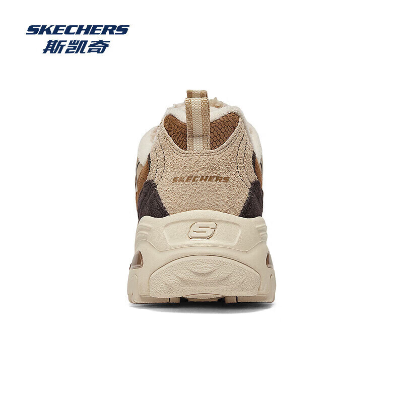 斯凯奇（Skechers）卷毛熊丨2024年秋冬新款女鞋复古加绒保暖厚底增高休闲运动老爹鞋 焦糖板栗/BRMT 37
