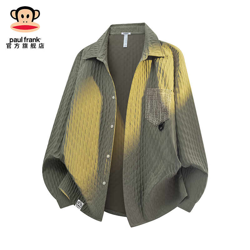 大嘴猴（paul frank）高级感长袖衬衫男士春夏季新款潮牌休闲外套男宽松百搭时尚上衣服 豆绿色 【秋季新品】 L 【建议130-150斤】