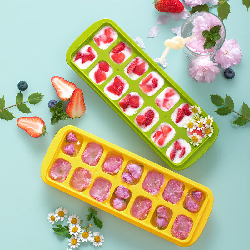 茶花（CHAHUA）制冰盒冰格冰块模具冰箱食品级冰块神器家用自制冻冰冰块盒 【随机颜色】2个装 京东折扣/优惠券