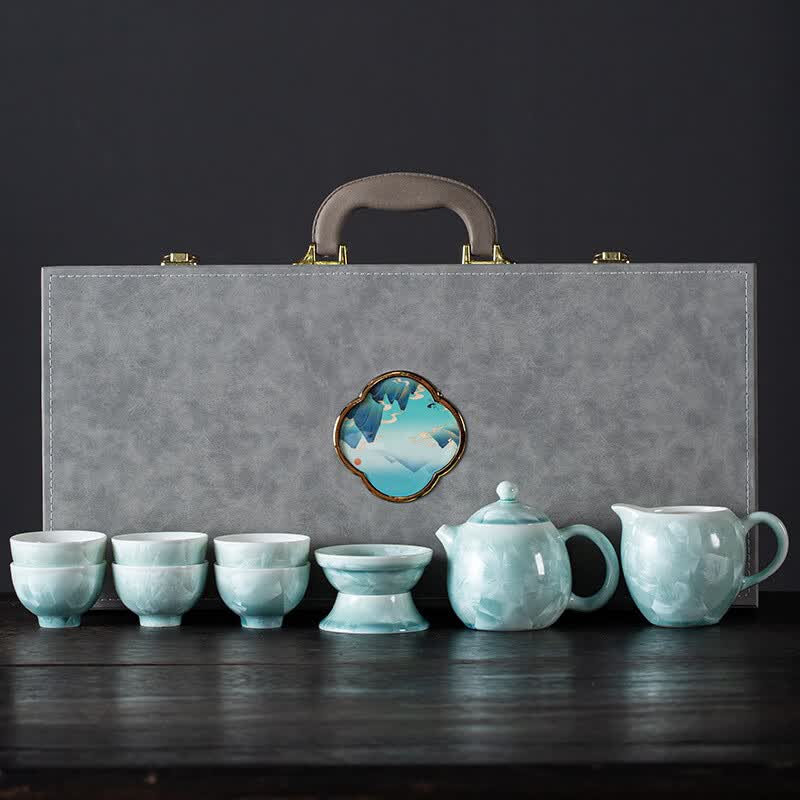 Sonwibumn景德镇陶瓷功夫茶具套装高端茶具套装结晶釉冰花家用会客 结晶釉龙蛋壶/浅蓝