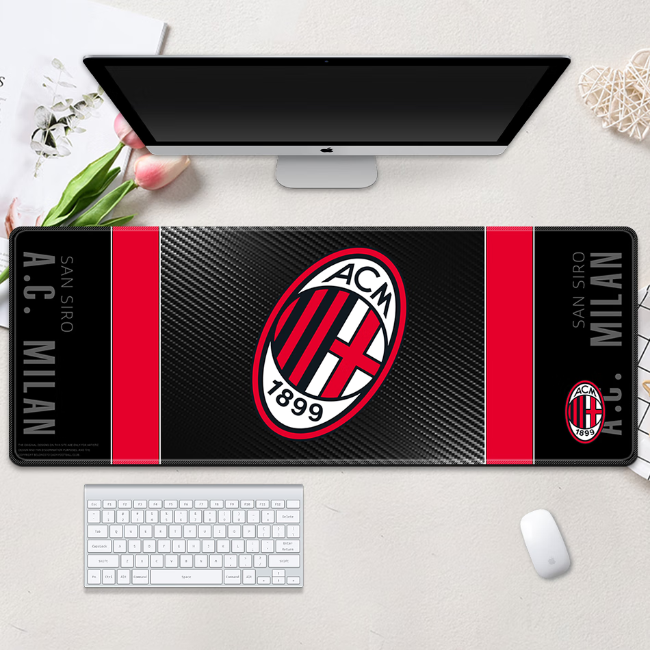 五大联赛足球队曼联曼城切尔西阿森纳皇马巴萨米兰国米大巴黎定制电脑桌垫快干鼠标垫桌垫 AC米兰鼠标垫桌垫 来图定制选这里