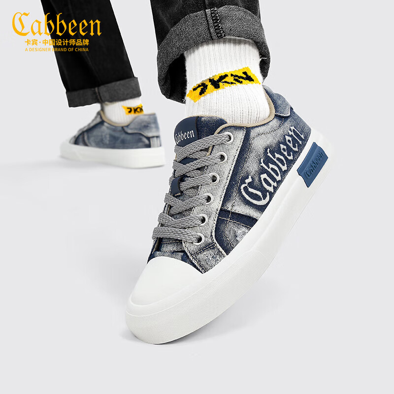 卡宾男鞋秋冬新款低帮帆布鞋男百搭休闲板鞋男潮流复古水洗设计鞋子男 蓝色 41 【=运动鞋42码】