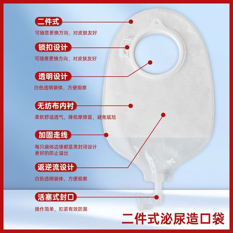 护士同学45mm二件式尿路造口袋小便袋膀胱全切泌尿引流袋一次性尿袋男老人 透明尿路袋【5个】+悬浮平底盘【10个】+送棉签