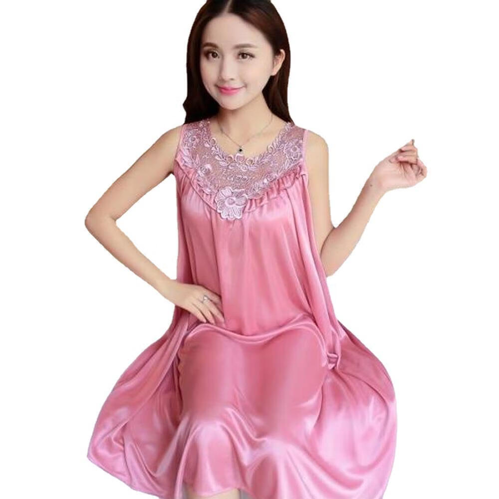 【直发】夏季仿睡裙女士性感情趣睡衣夏冰丝蕾丝大摆裙纯色家居服 花个裙子黑色 均码