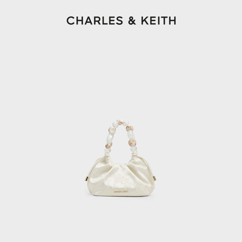 CHARLES&KEITH夏季女包210271515新年系列新中式刺繡水桶包女 Cream奶白色
