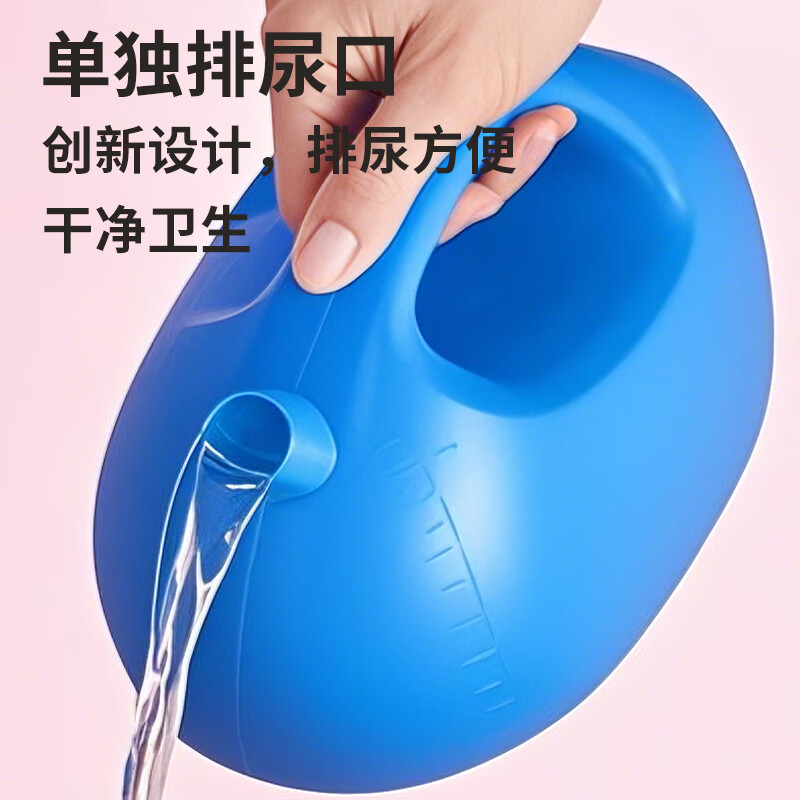 女士床上小便器加大号软口女士老年人夜间卧床接尿器双壶口小便壶 蔚蓝2000Ml+软壶口+1.6米导管