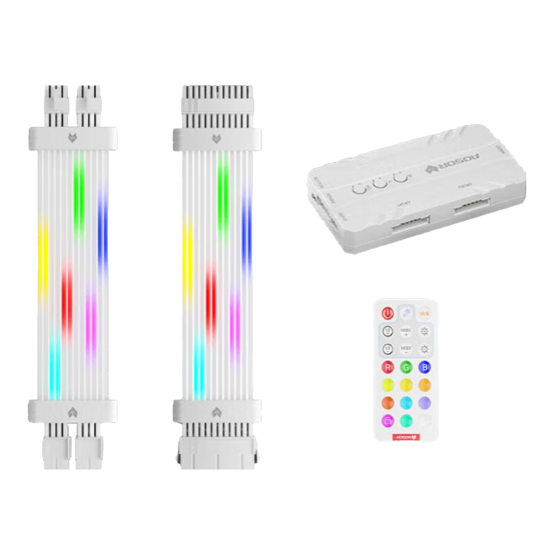 酷月（COOLMOON）流光霓虹線argb神光同步16Pin顯卡供電延長線電腦主機(jī)電源24pin主板全套三四代流星霓彩線流水燈效 雙8Pin顯卡+24pin主板【白色套裝】霓虹線