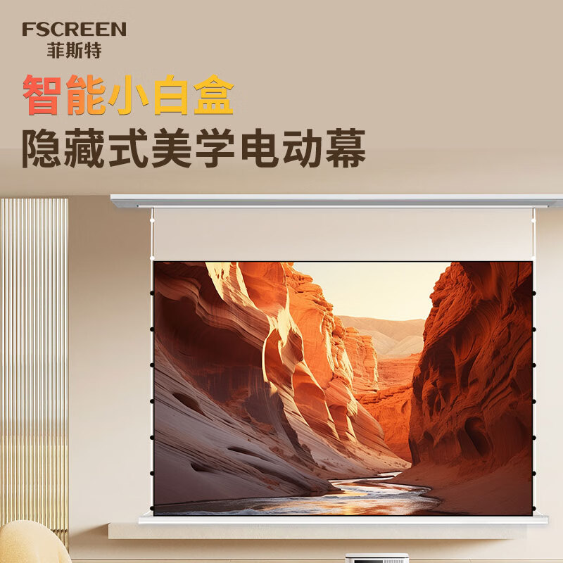 菲斯特電動(dòng)懸浮小白盒拉線(xiàn)抗光家用投影幕布嵌入式超高清升降100寸天花隱藏幕布（下單后10天內發(fā)貨） 110寸 懸浮光子幕（灰）