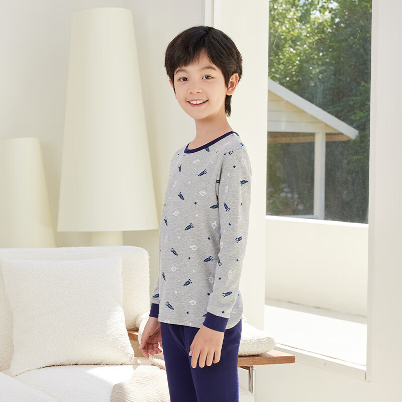 红豆童装儿童纯棉内衣套装男女中大童春秋秋衣秋裤小孩A类棉毛衫睡衣 H0M1241灰色 160