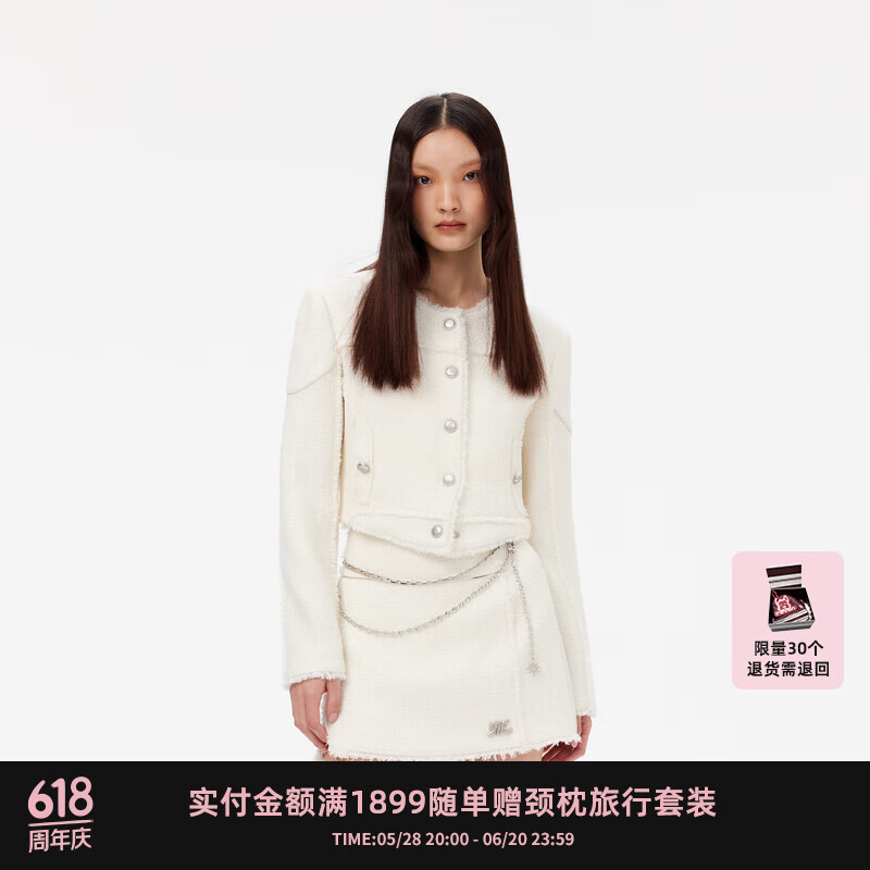 RE’VAN芮范2024春季新品設(shè)計(jì)師款甜酷肌理感小香短外套R(shí)M10105290 米白色 L/40