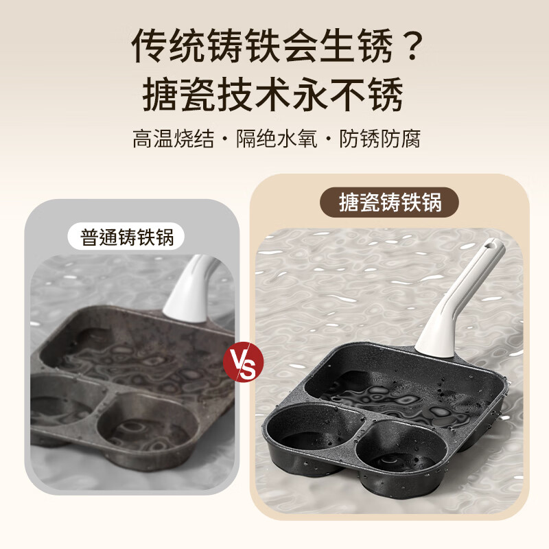 天黎铸铁三合一早餐锅平底牛排煎锅不粘锅鸡蛋汉堡锅家用煎饼煎蛋神器 铸铁三合一【燃气电磁炉通用】