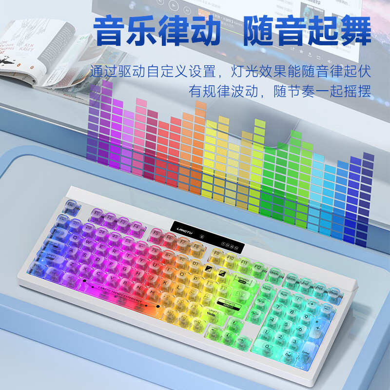 狼途L102机械手感键盘蓝牙无线有线三模薄膜静音键盘鼠标RGB办公游戏防尘防溅水102键盘支持Mac L102云璃【有线版】