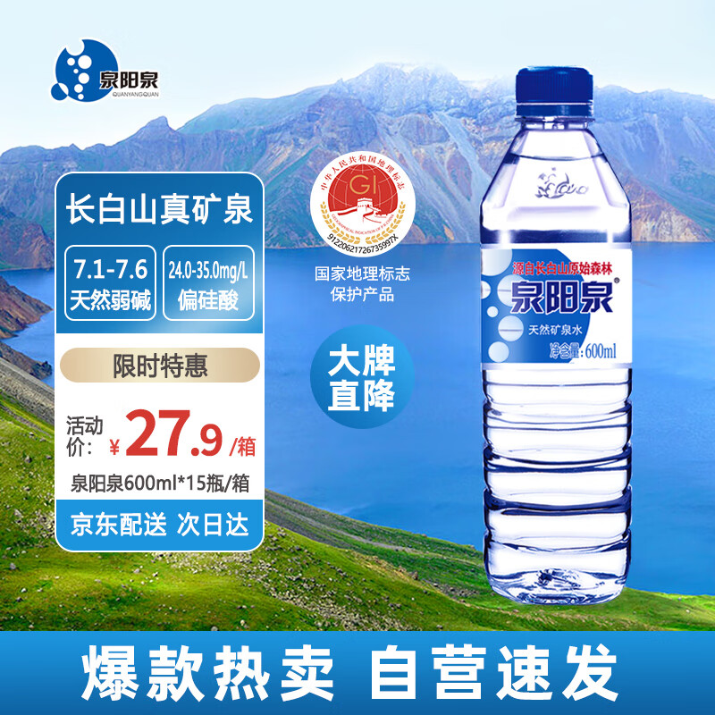 泉阳泉（QUANYANGQUAN） 长白山 天然矿泉水 泡茶水 600ml*15瓶
