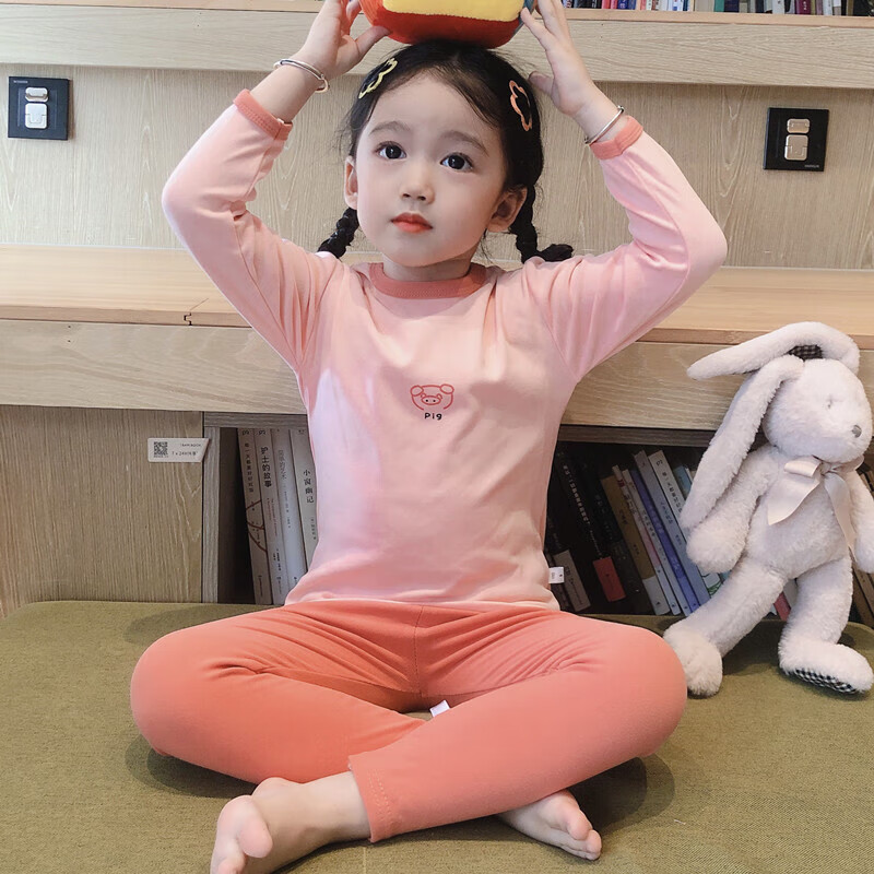 山头林村儿童秋冬新款内衣套装男女童秋衣秋裤家居服中小童睡衣宝宝套装潮 杨粉色小猪 均码 80cm身高+10cm拍