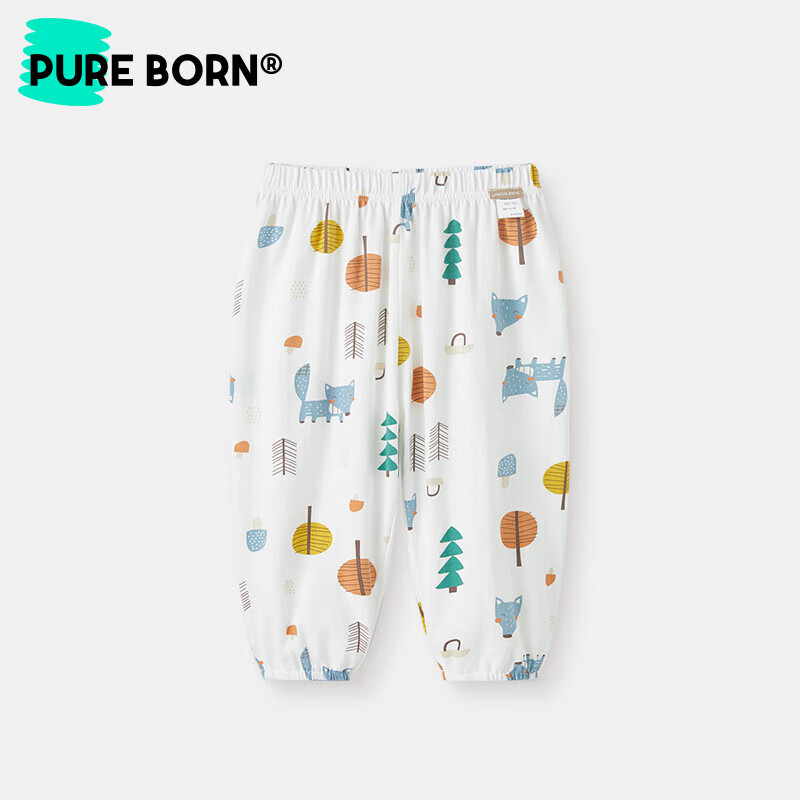 博睿恩（Pureborn）【棉布】男女寶寶夏季防蚊褲薄款兒童寬松闊腿褲純棉褲子 彩狐貍本白 110