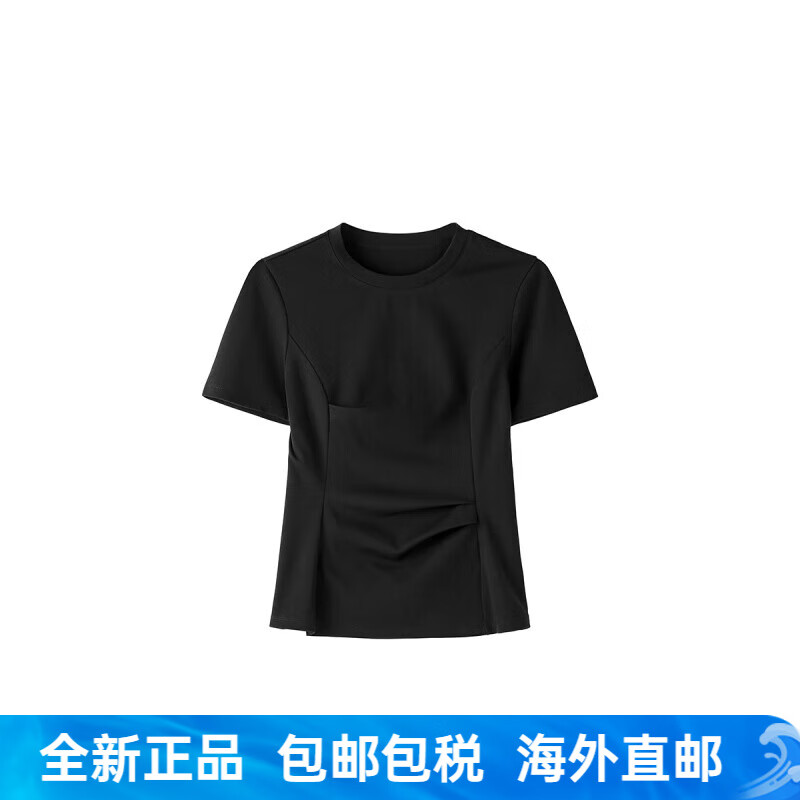 歐時力（OCHIRLY）進口重磅純棉短袖t恤女上衣設計感2025夏季新品 黑色 XS