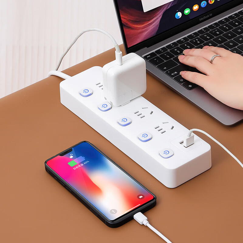 【优选】多功能usb插座面板多孔带线家用插排插板接线板插线板转 小白7孔【0.8米】 7孔