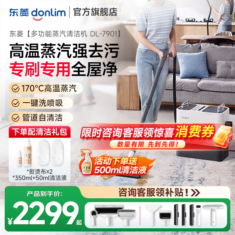 东菱（Donlim）多功能蒸汽清洁机 家用布艺地毯窗户厨房全屋清洗机 高温除菌除螨清洁神器 DL-7901 DL-7901【全家福套装】