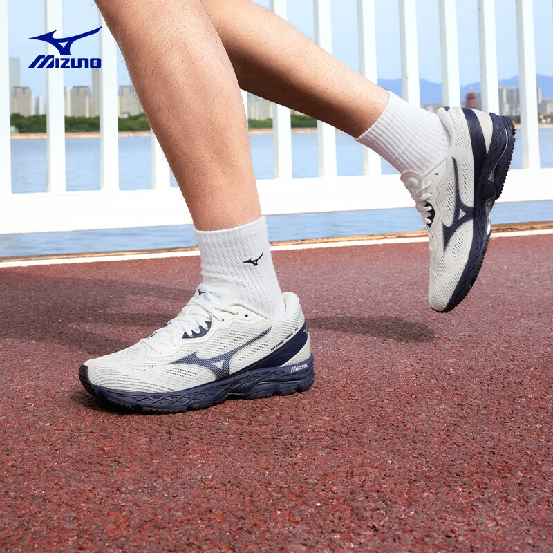美津浓（MIZUNO）25新款缓震回弹跑步竞速训练鞋运动鞋 WAVE RC 03/白色/蓝色/浅灰色 42 (270mm)
