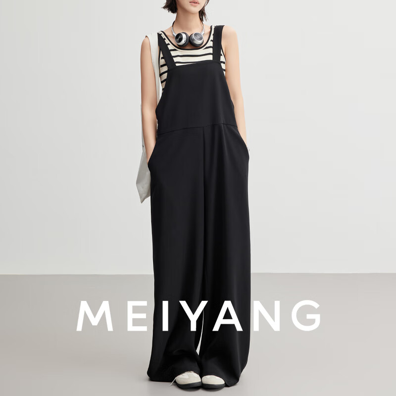 美洋（MEIYANG）至简连体裤 进口复合纱_直筒背带裤【小70】 黑色（常规版） M