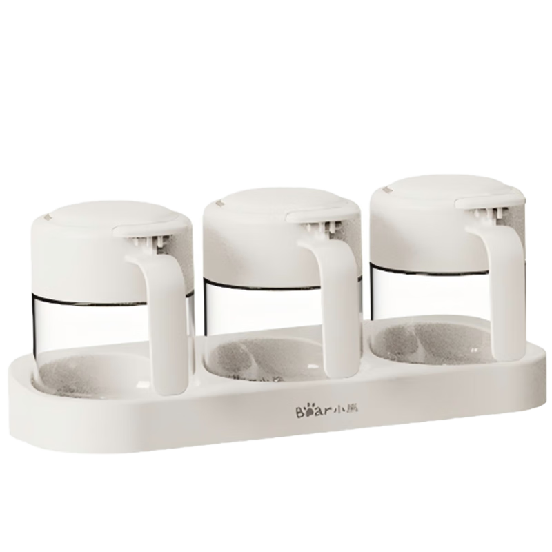 小熊(Bear) 新品调料罐3件套 调味盒调料瓶套装厨房盐罐勺盖一体调味盒玻璃收纳盒 39.9元