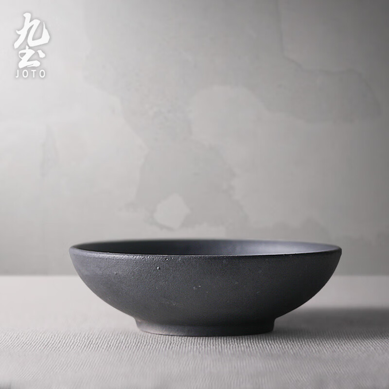 九土粗陶碟日式碗大手工餐盤創(chuàng)意點(diǎn)心碟水果盤復(fù)古餐盤套裝碗碟盤 中號(hào)_鐵黑色