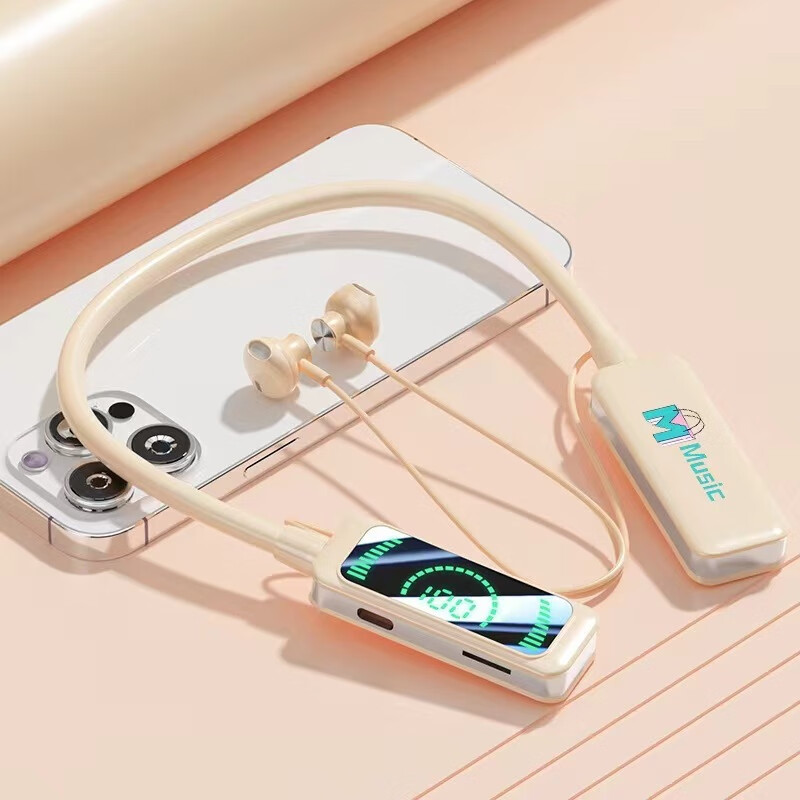 新款X88耳机运动风挂脖式蓝牙耳机可插卡数显镜面无线蓝牙耳机 半入耳式【X88】香槟色